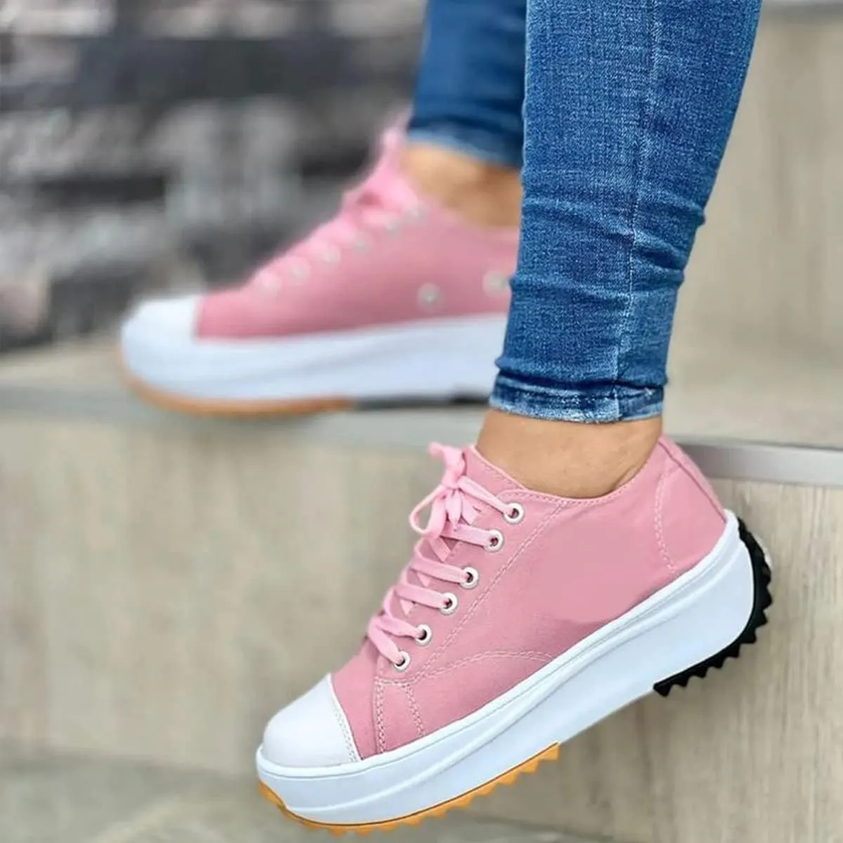 NEW Women's Lightweight Shoes Canvas Fashion Trainers, Pink Sz 7