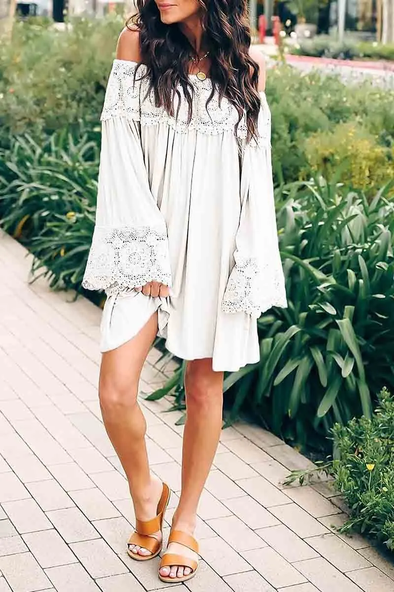 Off-shoulder Lace Stitching Dress
