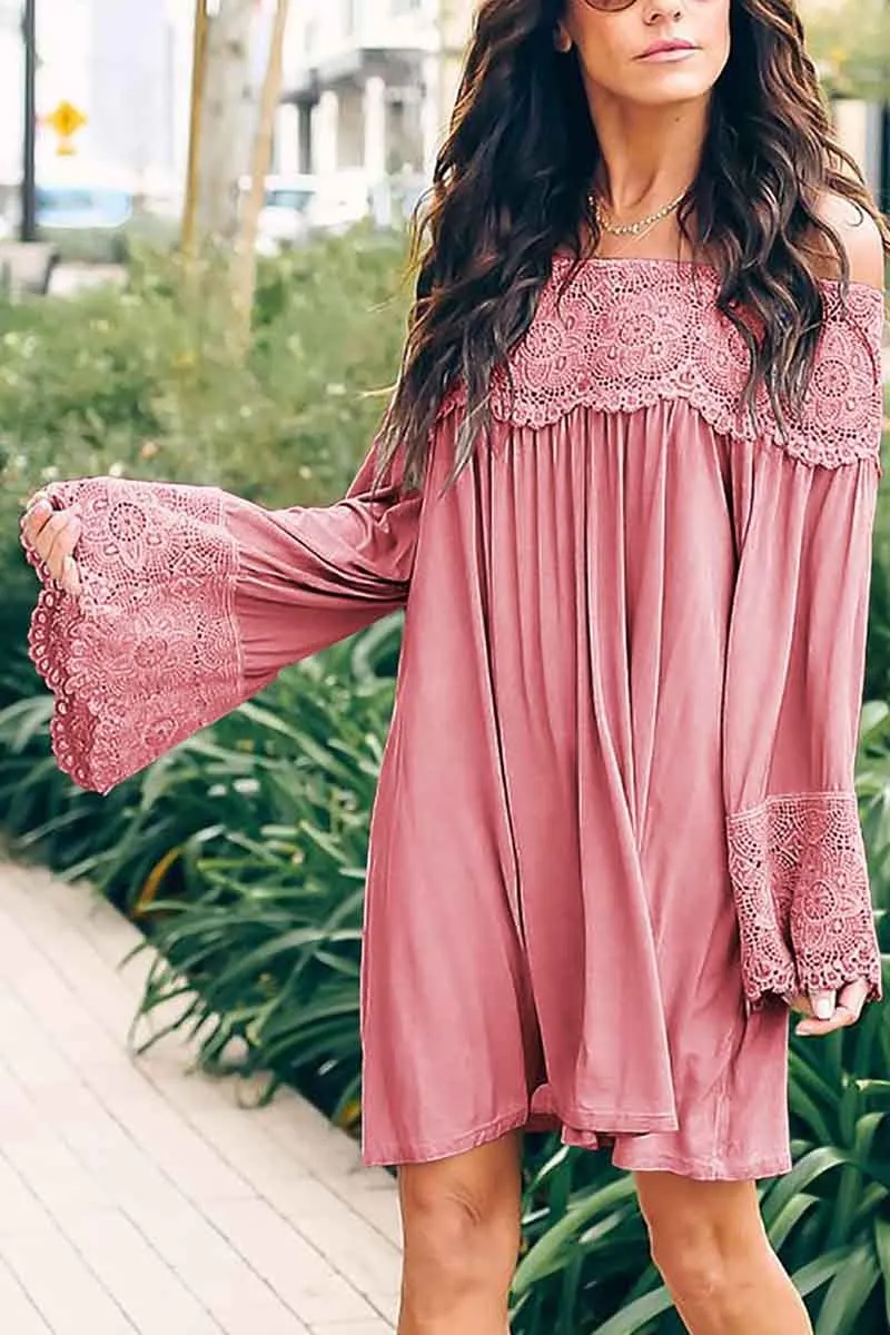 Off-shoulder Lace Stitching Dress