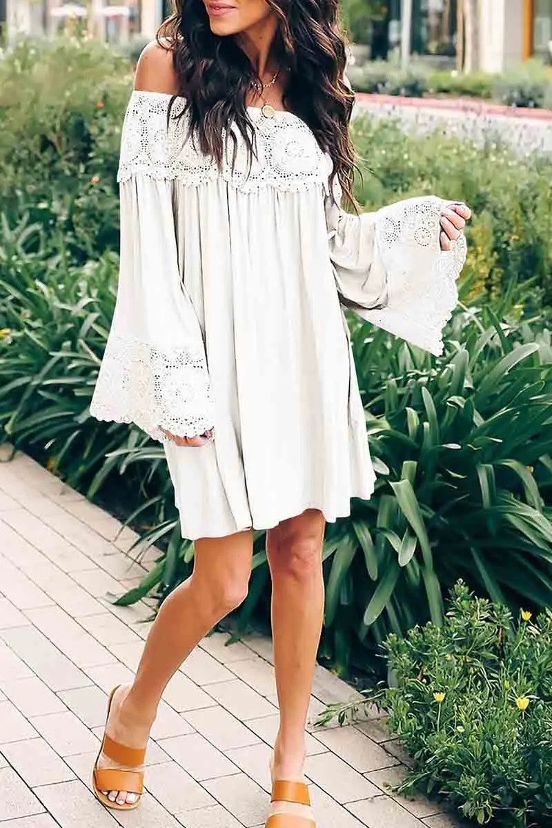 Off-shoulder Lace Stitching Dress