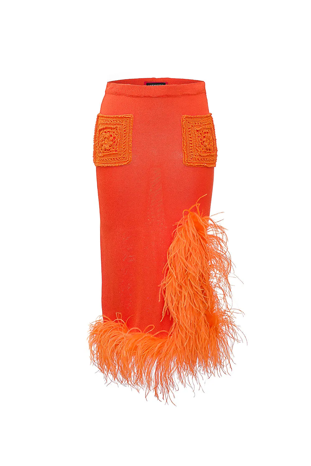 Orange Knit Skirt-Dress With Feather Details