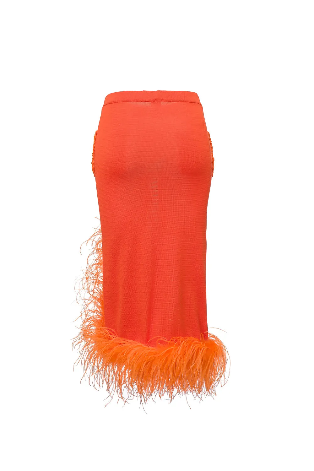 Orange Knit Skirt-Dress With Feather Details