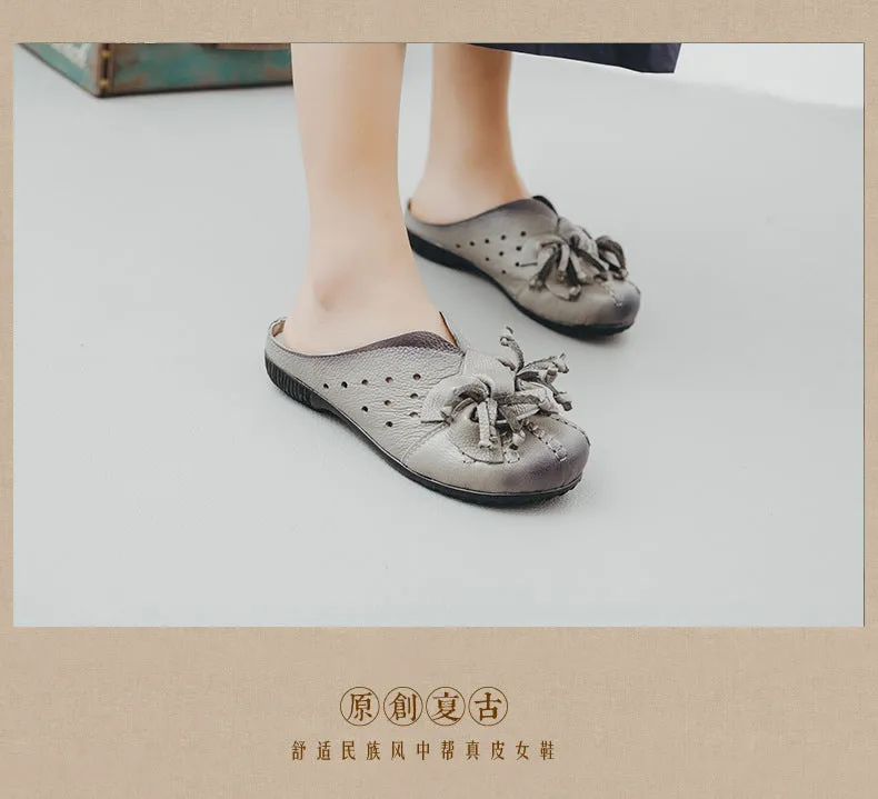 Original Handmade Leather Shoes Summer Slippers Personalized Hollow Flat Sandals