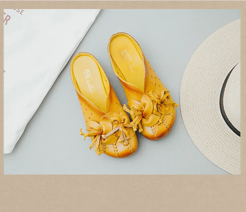 Original Handmade Leather Shoes Summer Slippers Personalized Hollow Flat Sandals