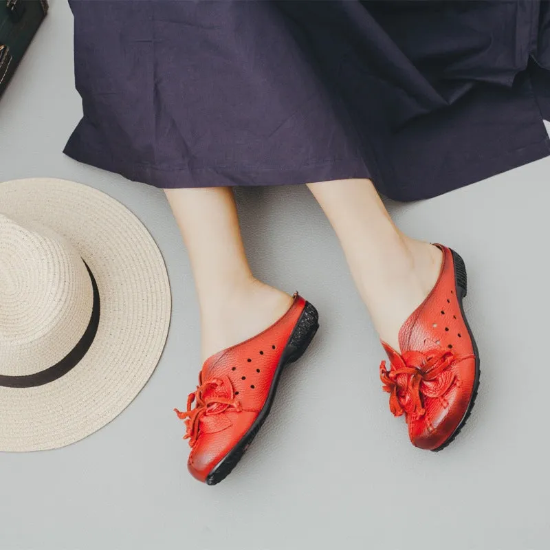 Original Handmade Leather Shoes Summer Slippers Personalized Hollow Flat Sandals
