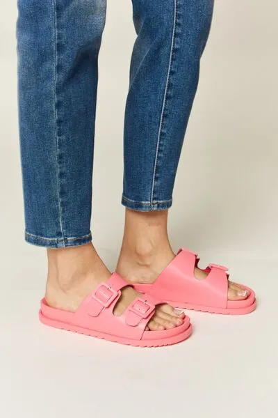 Pink Double Buckle Open Toe Sandals