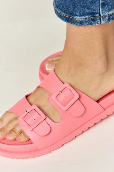 Pink Double Buckle Open Toe Sandals