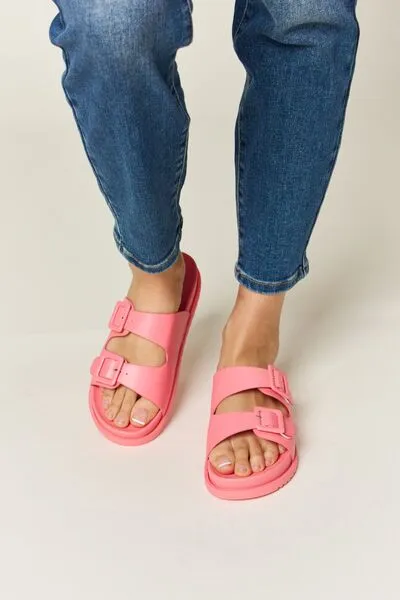 Pink Double Buckle Open Toe Sandals