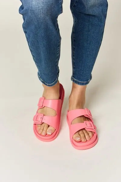 Pink Double Buckle Open Toe Sandals