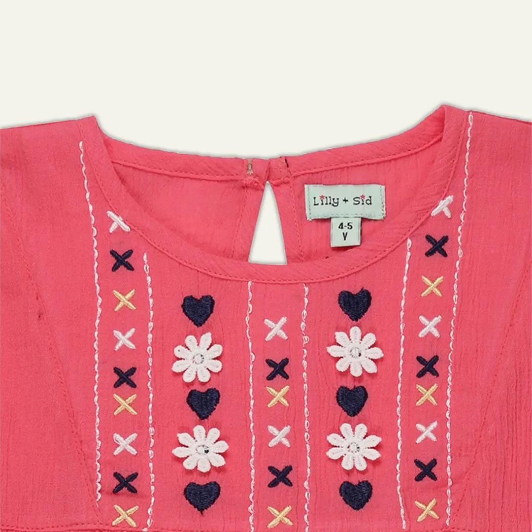 Pink Floral Embroidered Dress