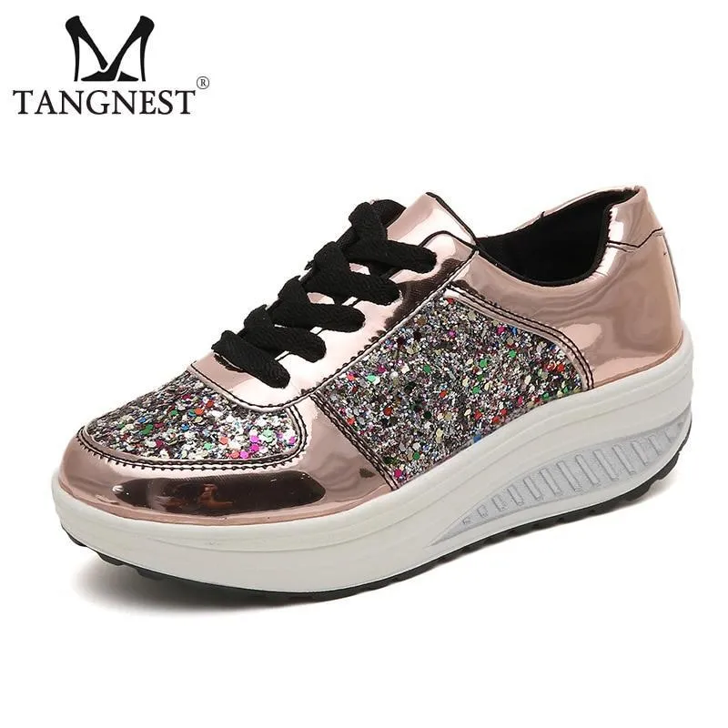 Platform Glitter Sneakers Silver Loafers
