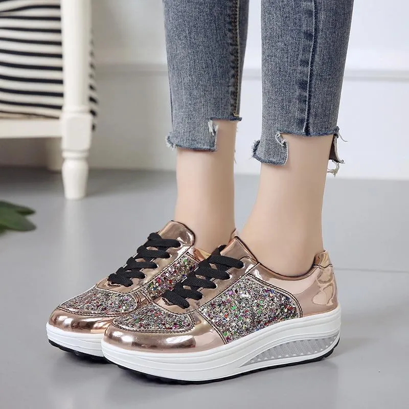 Platform Glitter Sneakers Silver Loafers