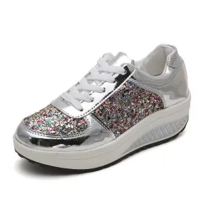 Platform Glitter Sneakers Silver Loafers
