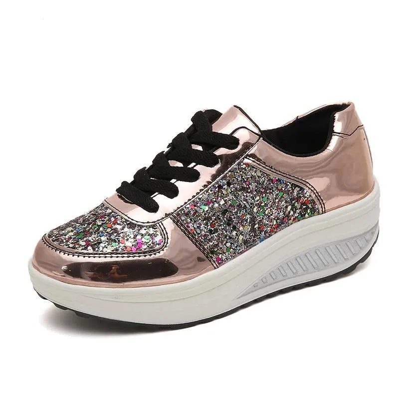 Platform Glitter Sneakers Silver Loafers