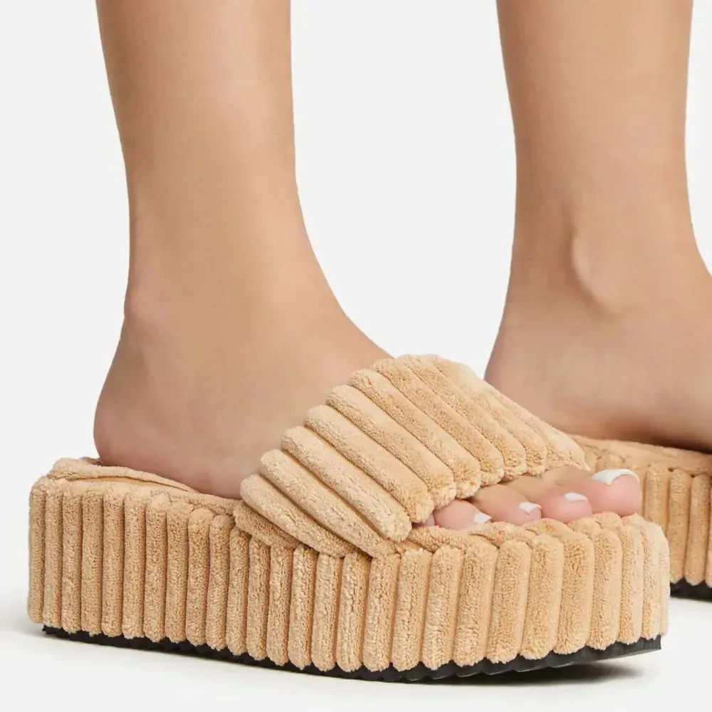 Plush Corduroy Slippers for Women