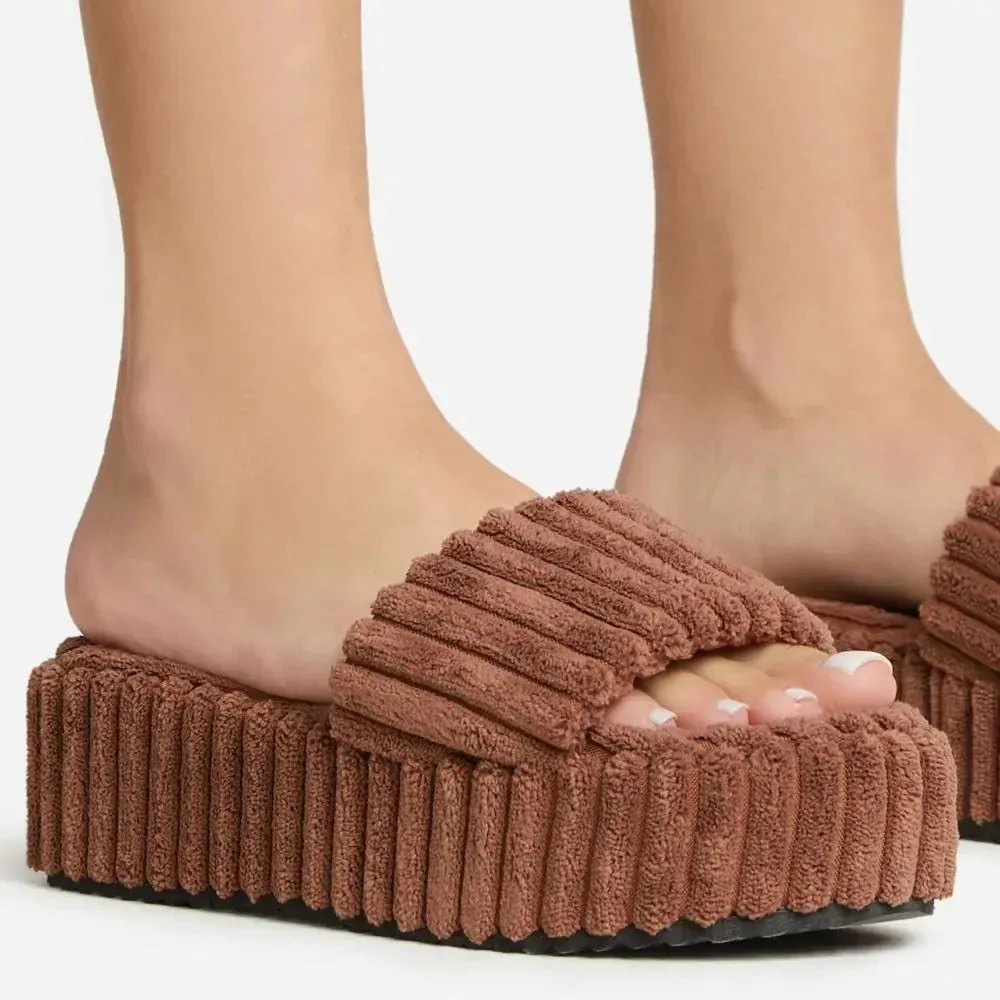 Plush Corduroy Slippers for Women