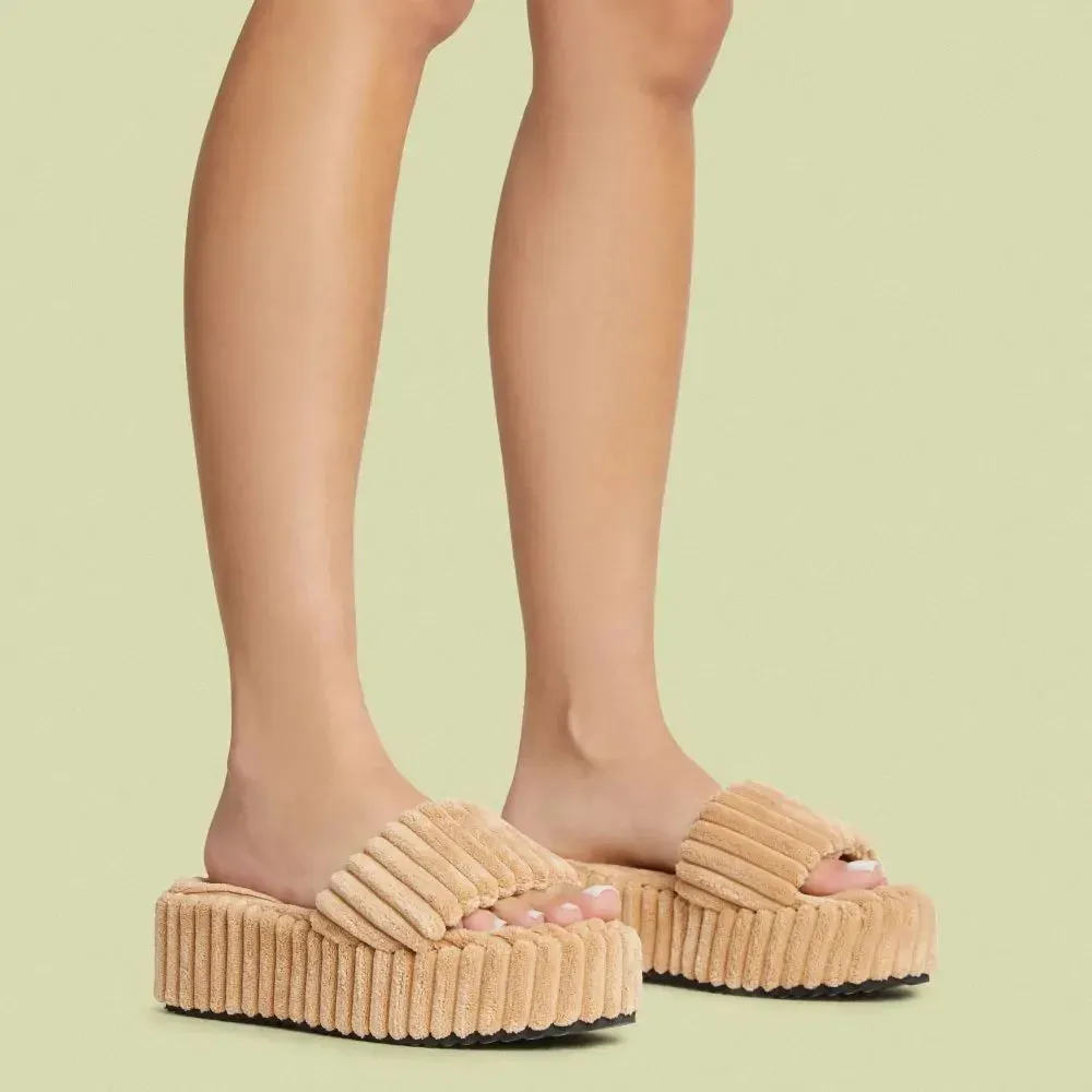 Plush Corduroy Slippers for Women