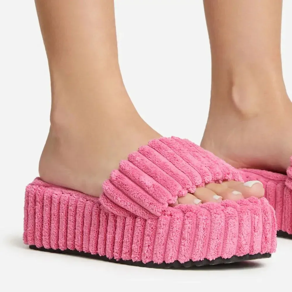 Plush Corduroy Slippers for Women