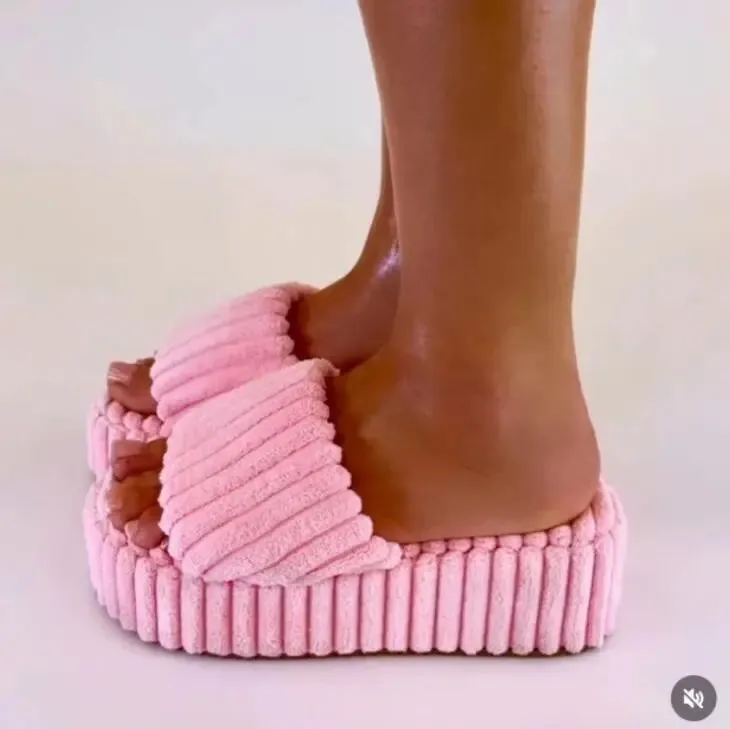 Plush Corduroy Slippers for Women