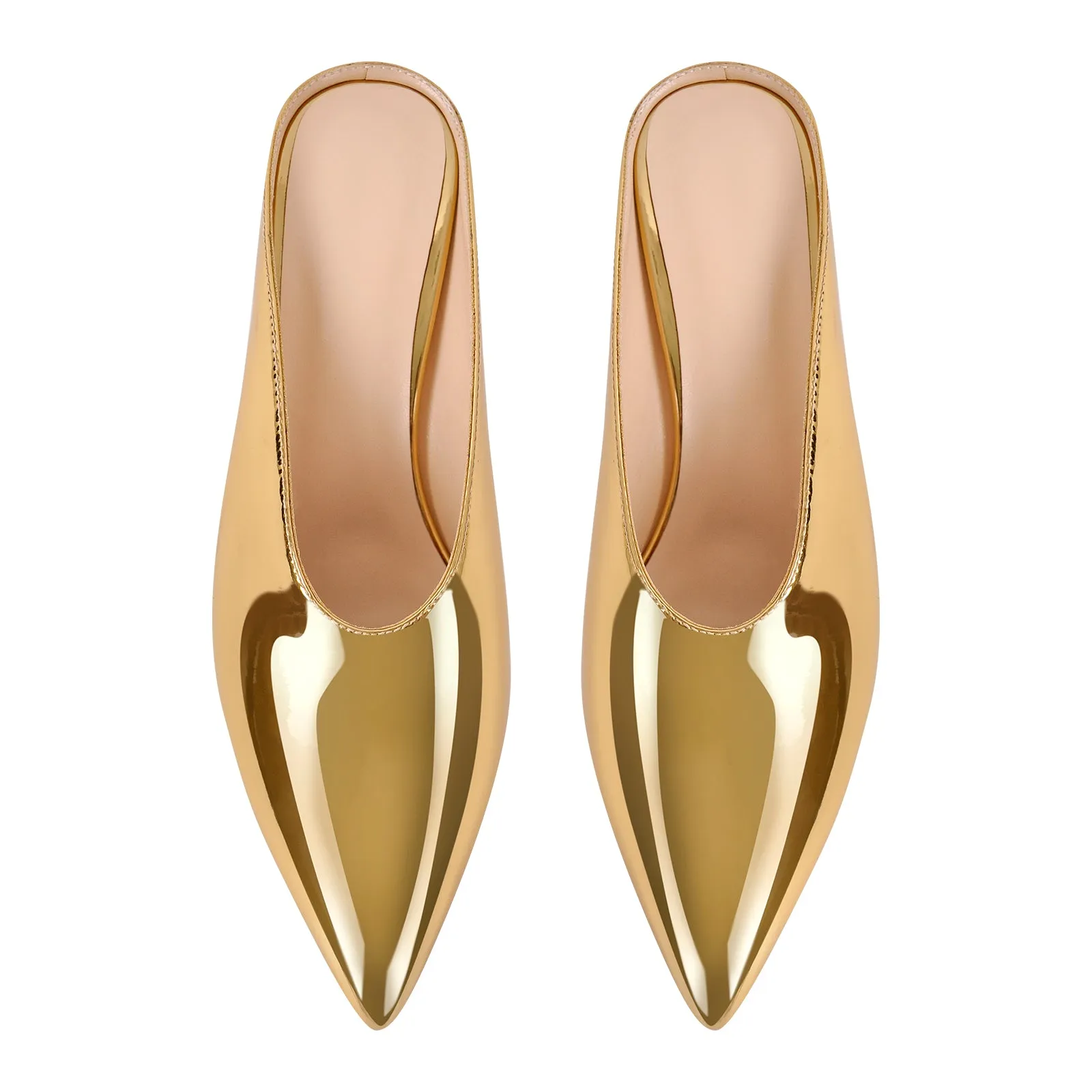 Pointed Toe Patent Leather Wedge Heel Mule Pumps