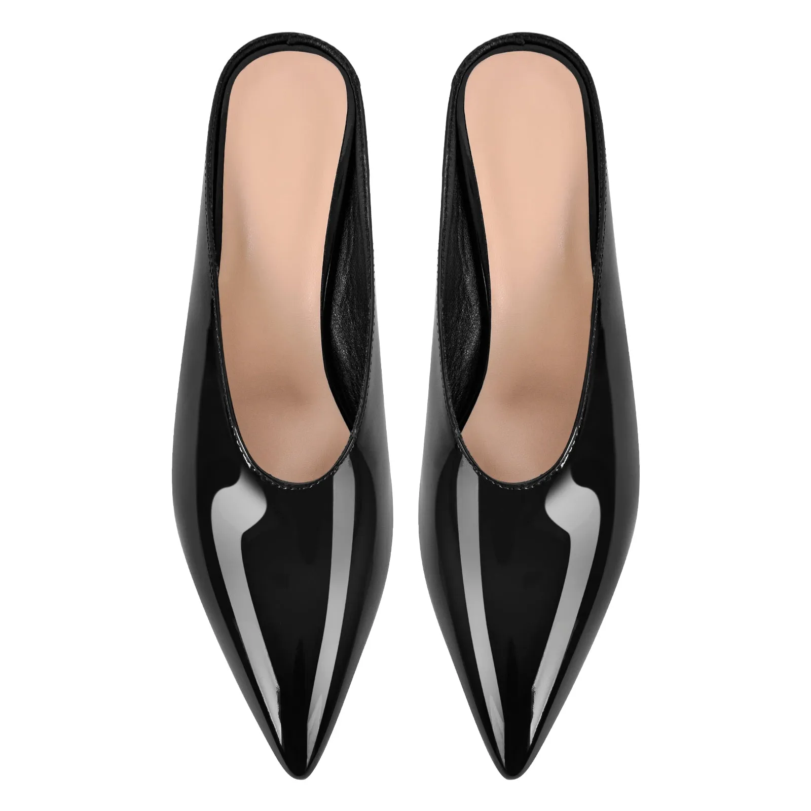 Pointed Toe Patent Leather Wedge Heel Mule Pumps