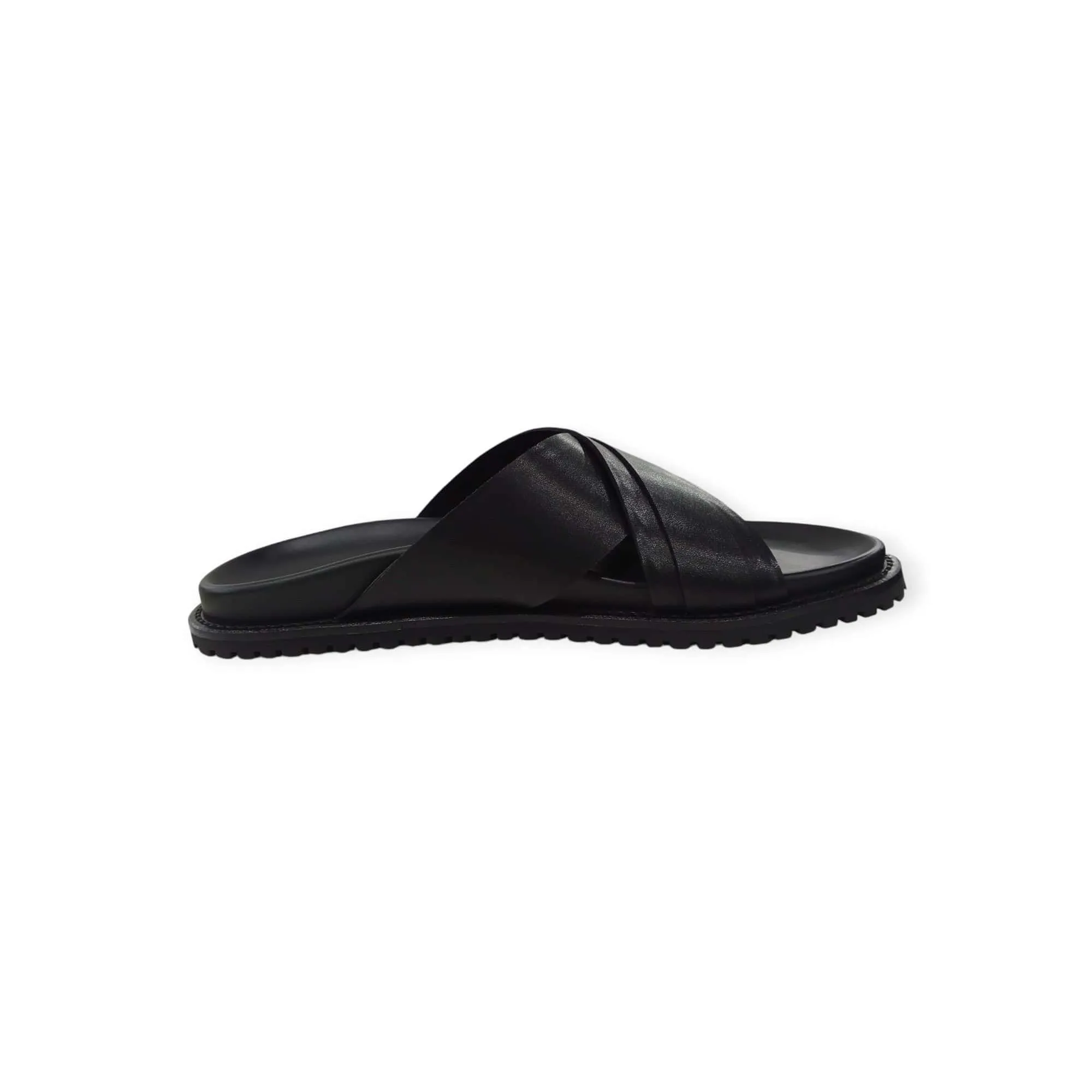 Polo Men's Cross Over  PinPunch Leather Sandals Black
