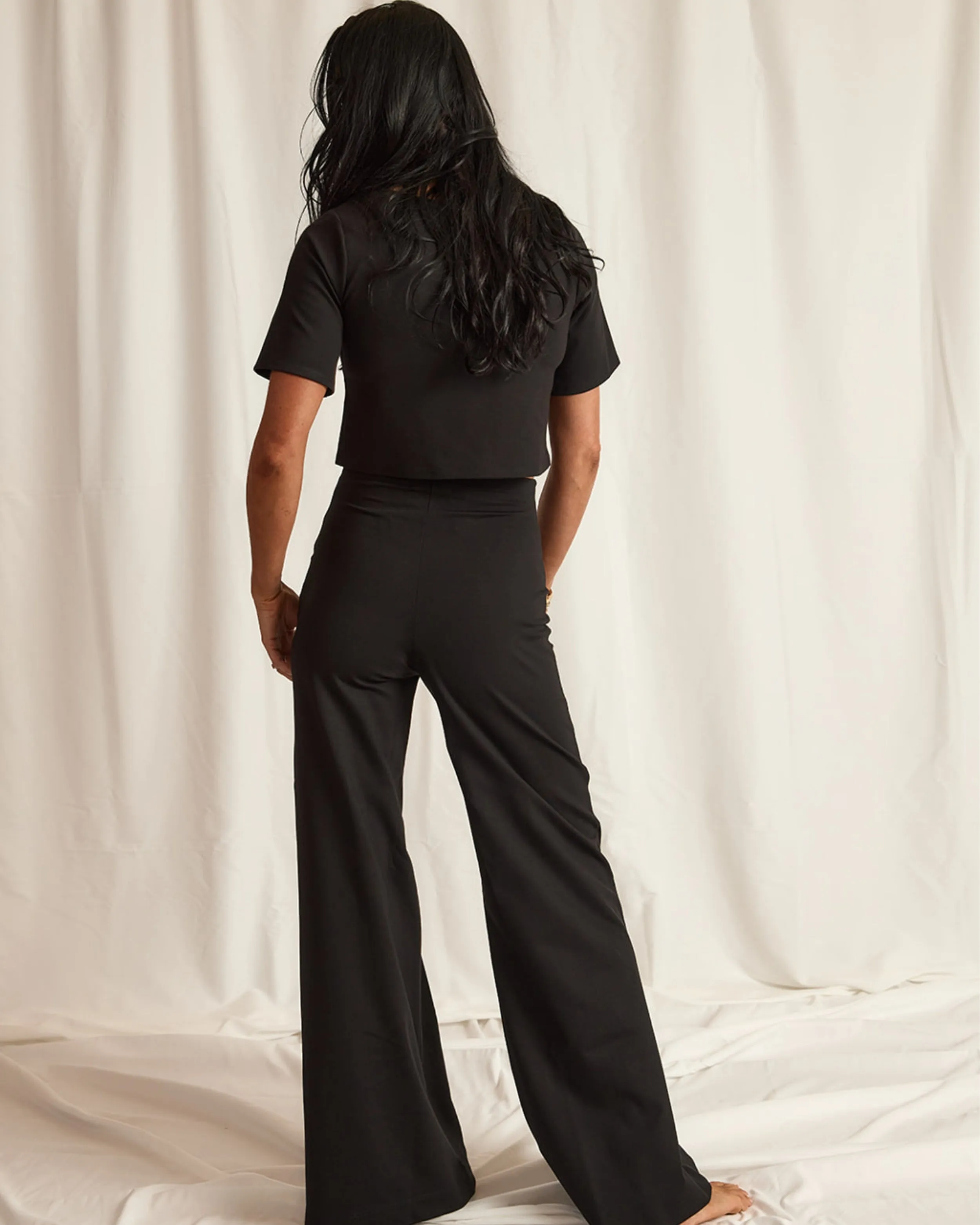 PONTE KNIT WIDE LEG PANT | BLACK