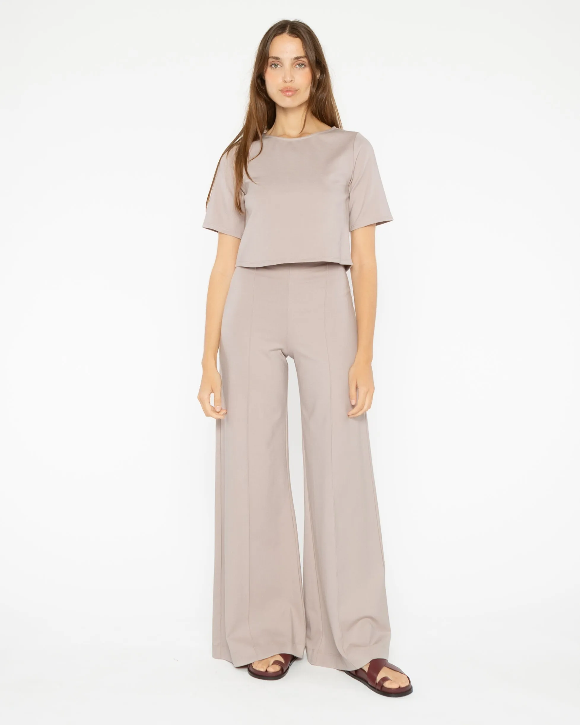 PONTE KNIT WIDE LEG PANT | CLAY