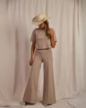 PONTE KNIT WIDE LEG PANT | CLAY