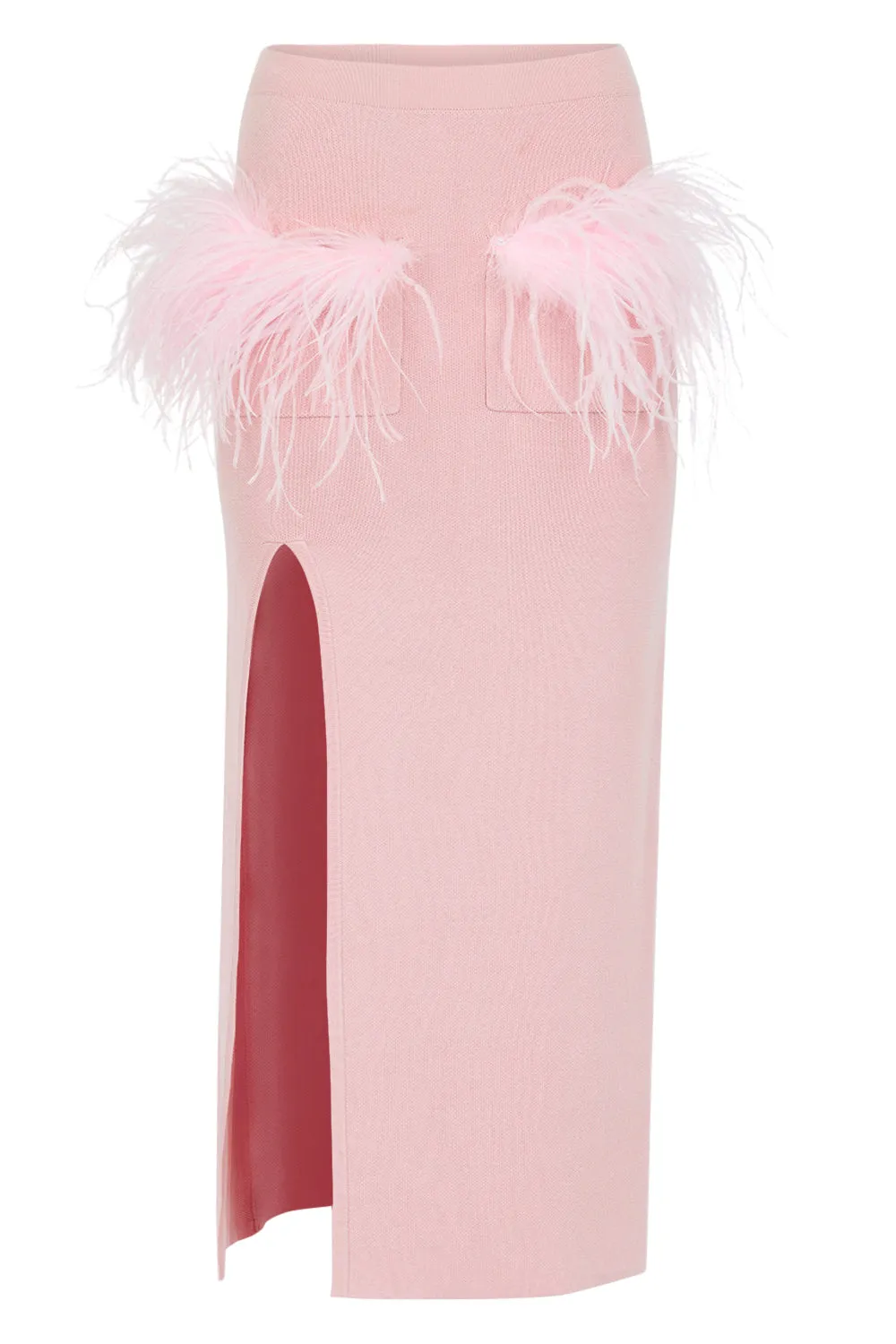 Powder Pink Vanilla Knit Skirt With Feathers