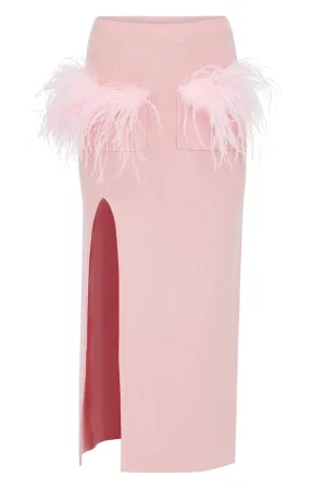 Powder Pink Vanilla Knit Skirt With Feathers