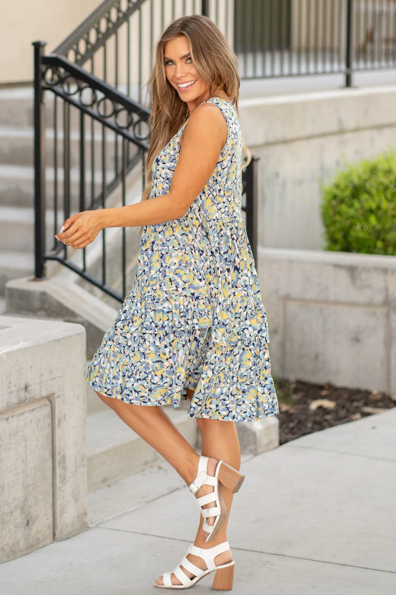 Print Wrinkle Free Ruffled Dress Regular & Plus Sizes