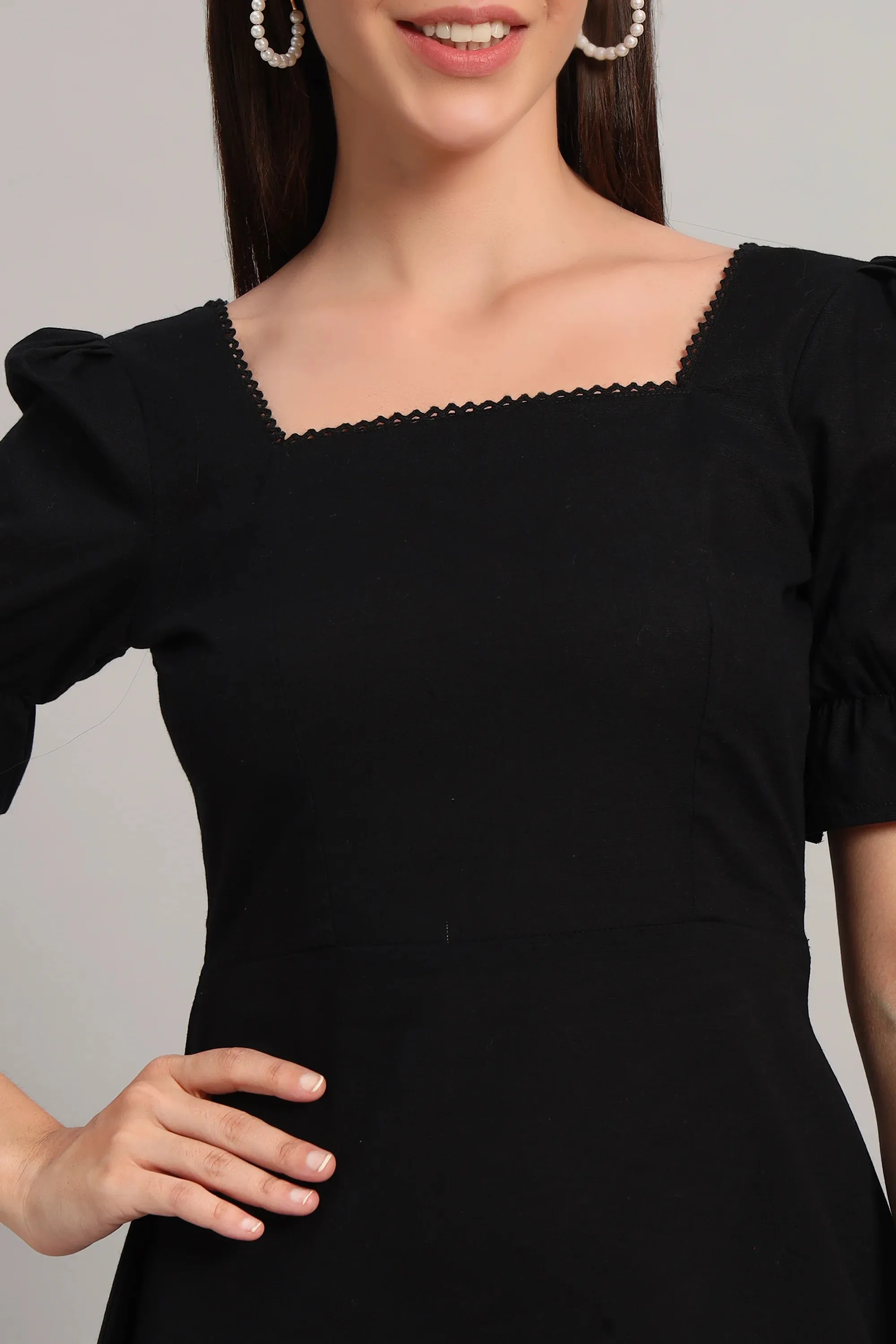 Puff & Petal Black, Midi Dress