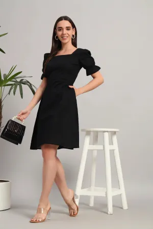 Puff & Petal Black, Midi Dress
