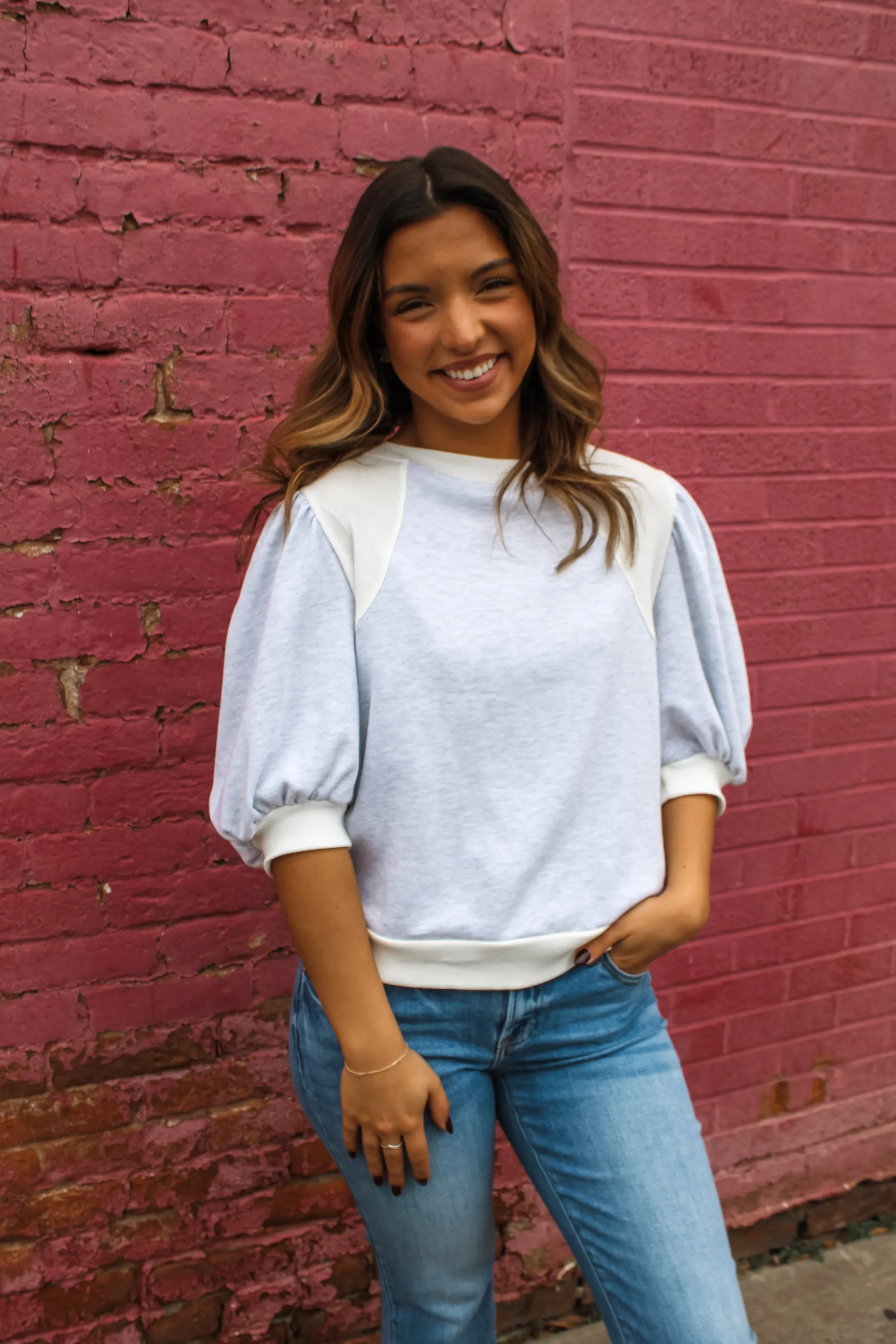 Quick Step Puff Sleeve Top • Heather Grey