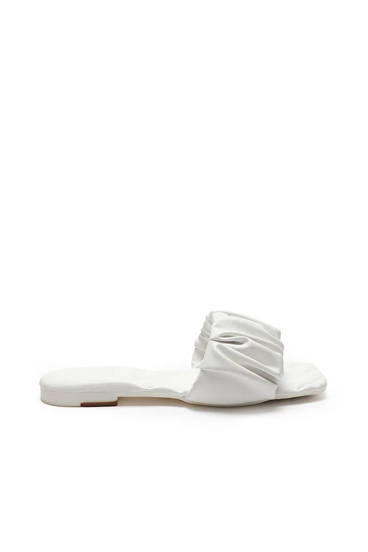Quilted Ruched Faux Leather Flat Mule Sandal