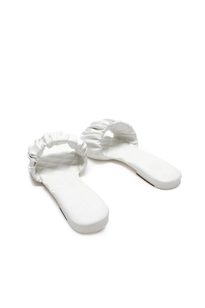 Quilted Ruched Faux Leather Flat Mule Sandal