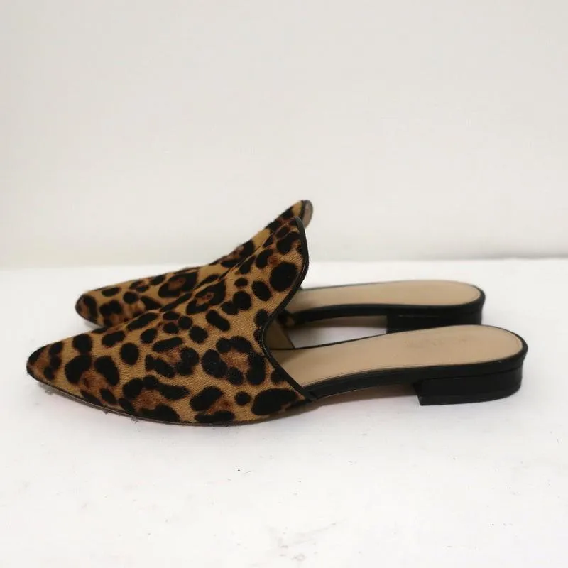 Rachel Zoe Mules Natalie Leopard Print Pony Hair Size 8 Pointed Toe Flats