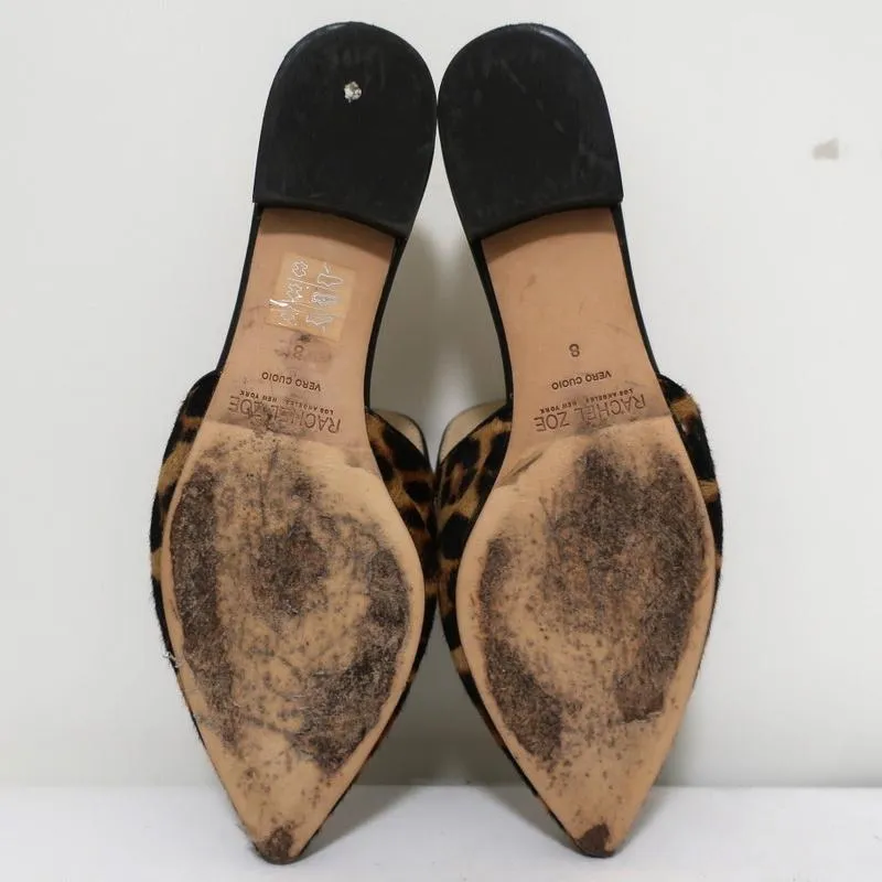Rachel Zoe Mules Natalie Leopard Print Pony Hair Size 8 Pointed Toe Flats