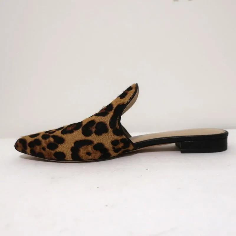 Rachel Zoe Mules Natalie Leopard Print Pony Hair Size 8 Pointed Toe Flats
