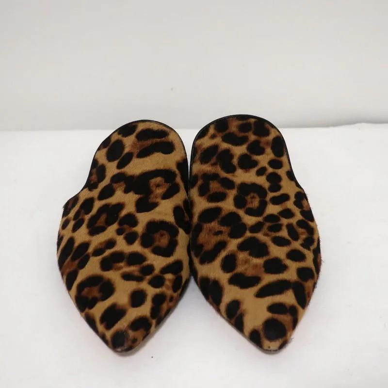 Rachel Zoe Mules Natalie Leopard Print Pony Hair Size 8 Pointed Toe Flats