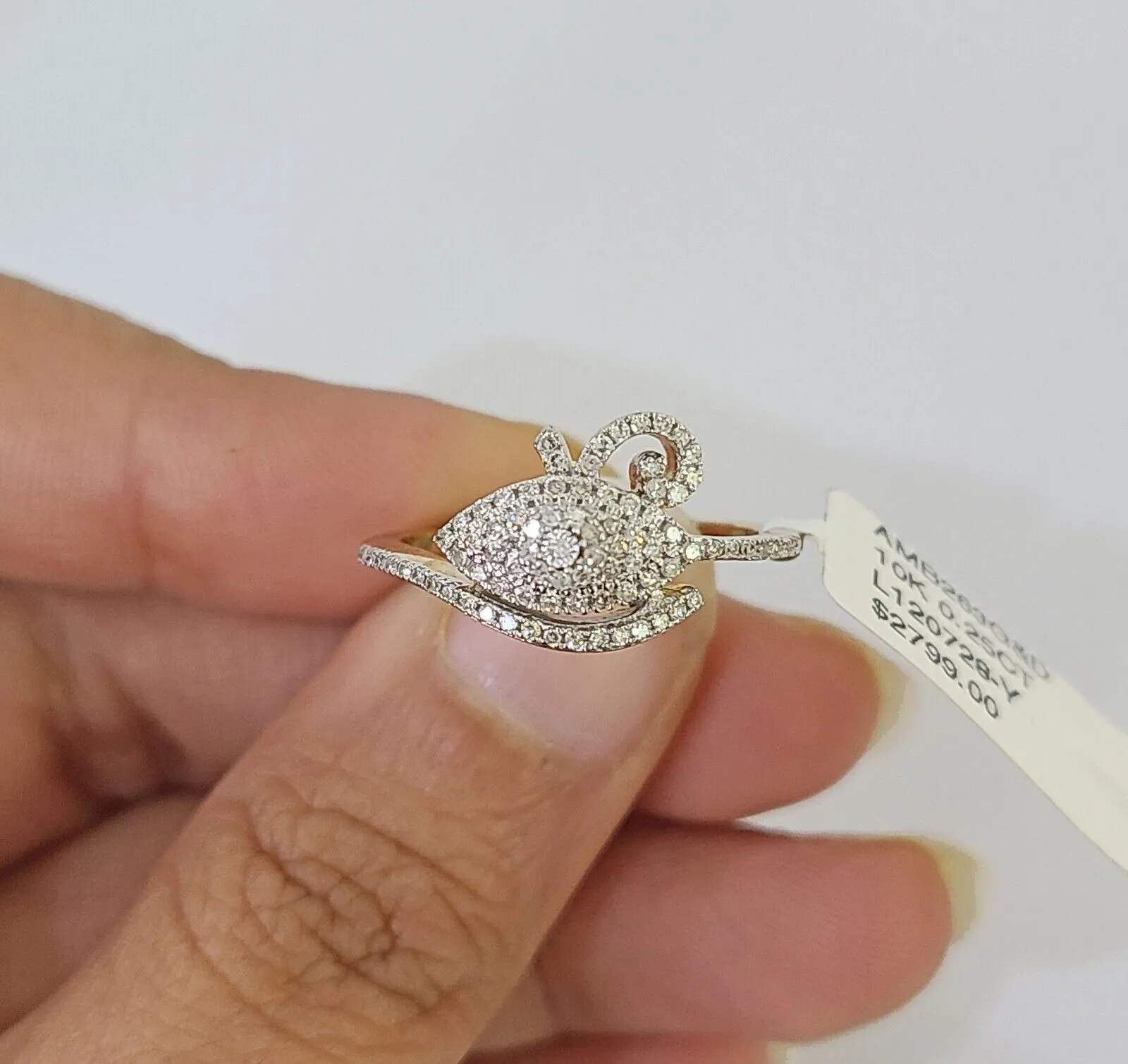 Real 10k Diamond Ladies Ring Evil Eye Yellow Gold Women Casual Genuine