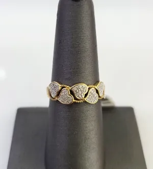 Real 10k Hearts Diamond Ladies Ring Women Casual 10Kt Yellow Gold