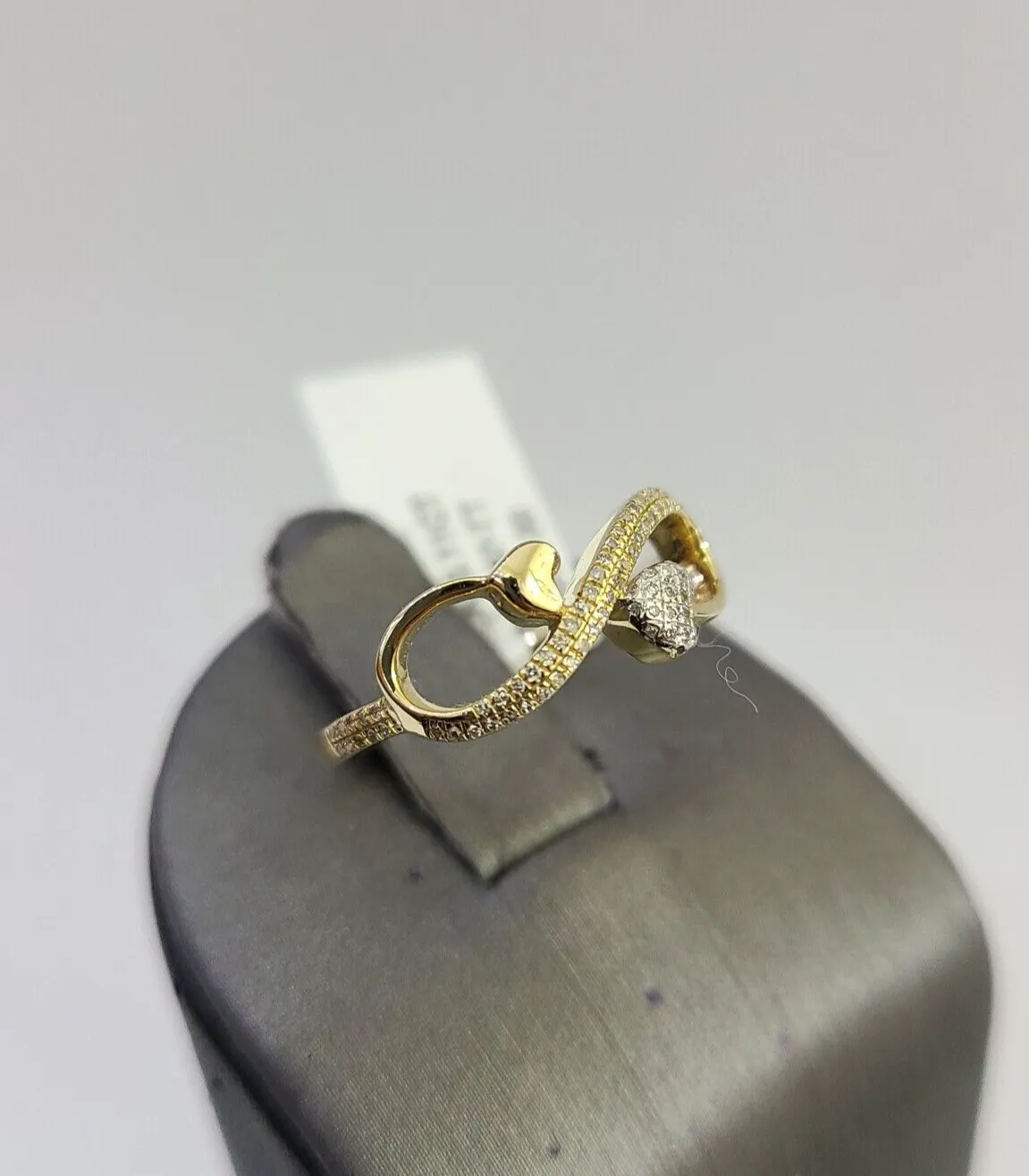 Real 10k Infinity Hearts Diamond Ring Ladies Women Casual 10Kt Yellow Gold