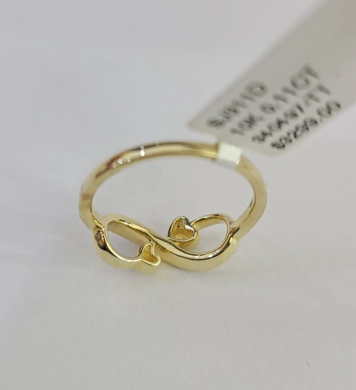 Real 10k Infinity Hearts Diamond Ring Ladies Women Casual 10Kt Yellow Gold