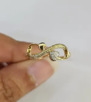 Real 10k Infinity Hearts Diamond Ring Ladies Women Casual 10Kt Yellow Gold