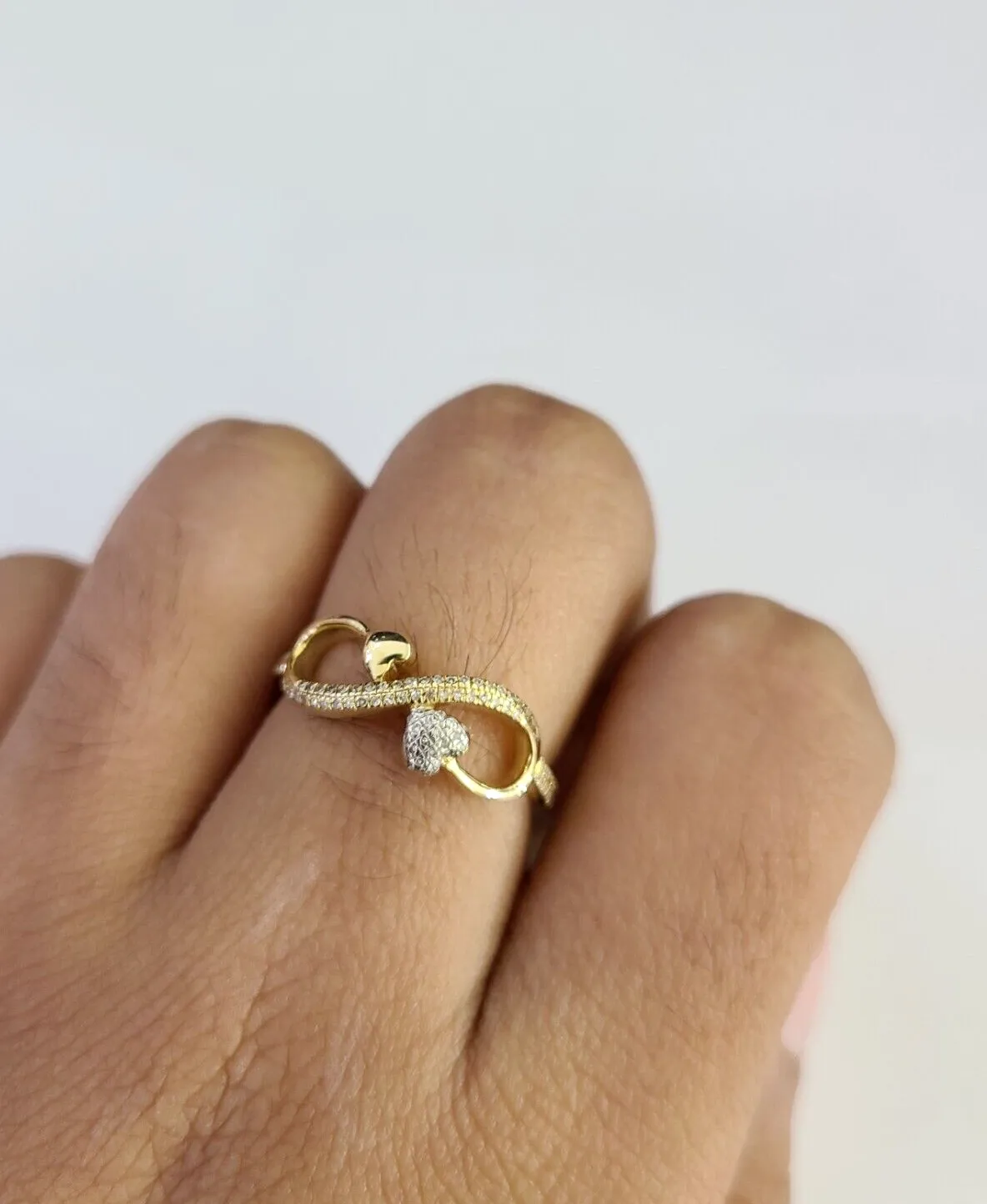 Real 10k Infinity Hearts Diamond Ring Ladies Women Casual 10Kt Yellow Gold