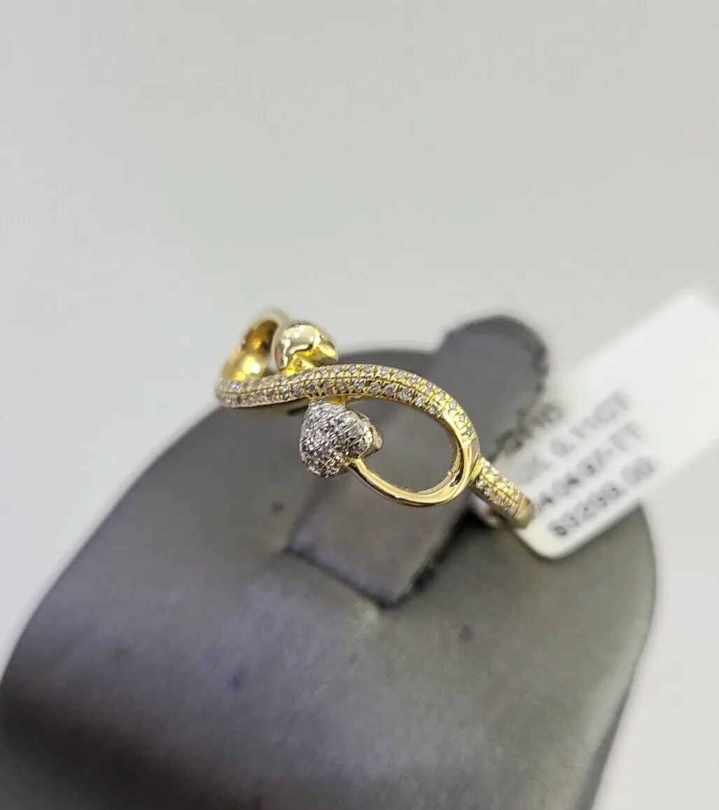 Real 10k Infinity Hearts Diamond Ring Ladies Women Casual 10Kt Yellow Gold