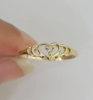 Real 10k Yellow Gold Hearts Ring Wedding Engagement Casual 10Kt Genuine
