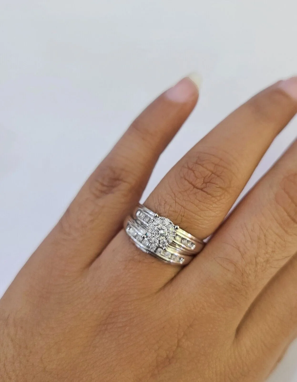 REAL 14k Diamond Ring White Gold Ladies Men Trio SET Wedding Engagement Genuine
